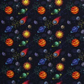Baumwolldruck Planeten dunkelblau von Swafing